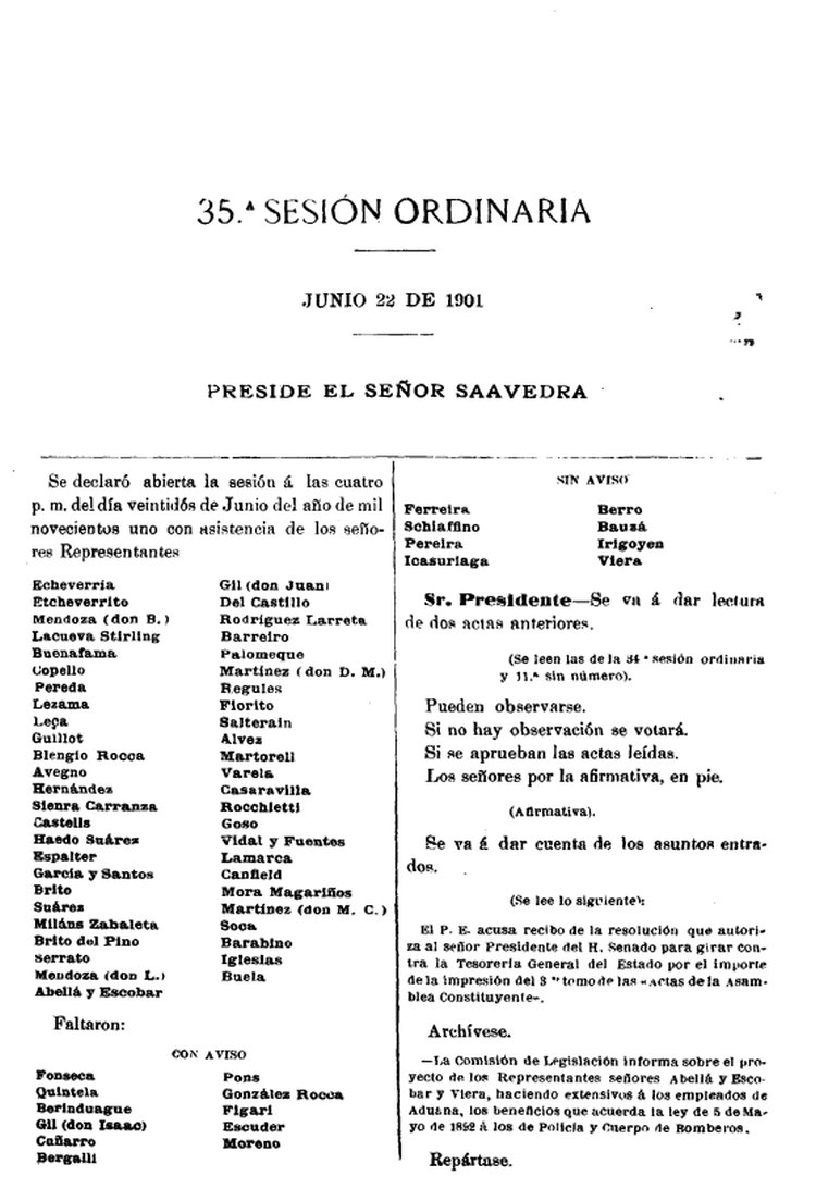 DIARIO DE SESIONES DE LA CAMARA DE REPRESENTANTES del 22/06/1901